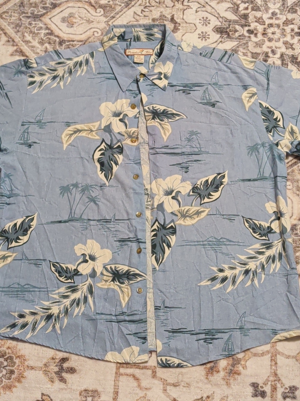 Paradise Blue Men's 2XL Big & Tall Blue Hawaiian Floral Short Sleeve Button-Up